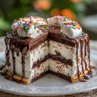Ice Cream Cake Recipe with Ice Cream Sandwiches and Chocolate Sauce