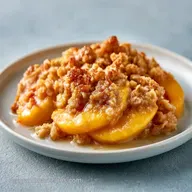 Sliced Peach Dessert Crisp with Old Fashioned Oats