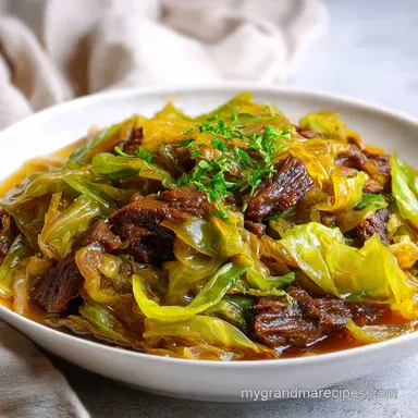 Braised Cabbage with Beef - One-Pot Comfort Meal Recipe Card