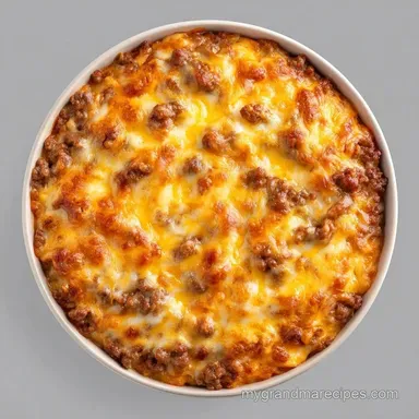 Cheesy Ground Beef Casserole for 8 Recipe Card