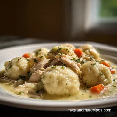 Chicken and Dumplings: Velvety Broth with Billowy Dumplings Recipe Card