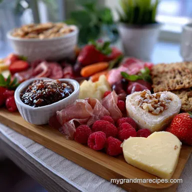 Galentines Charcuterie Board Idea with Heart-Shaped Cheeses That Feels Extra Cute for Parties Recipe Card