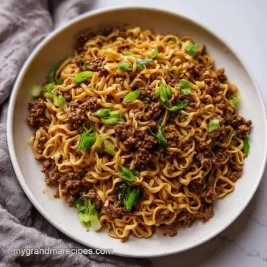 Mongolian Ground Beef Noodles in 20 Mins Recipe Card