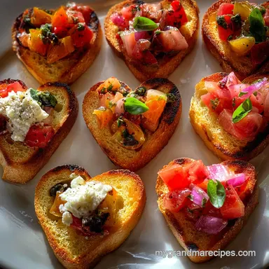Valentine's Finger Food Idea with Heart-Shaped Bruschetta in 20 Minutes Recipe Card