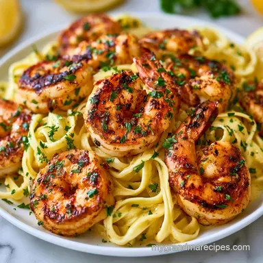 Jerk Shrimp Fettuccine in 30 Minutes Recipe Card