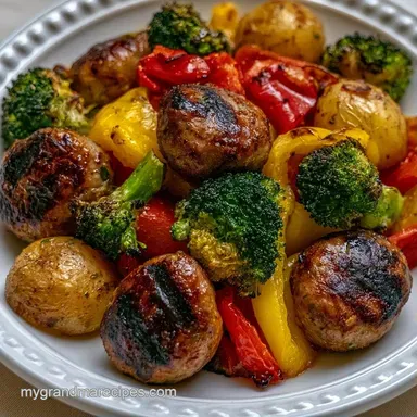 Lazy One Pan Sausage Dinner: Roasted Recipe Card