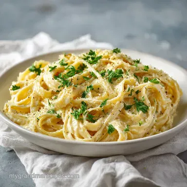 Roasted Garlic Fettuccine Alfredo Recipe for 4 Servings Recipe Card