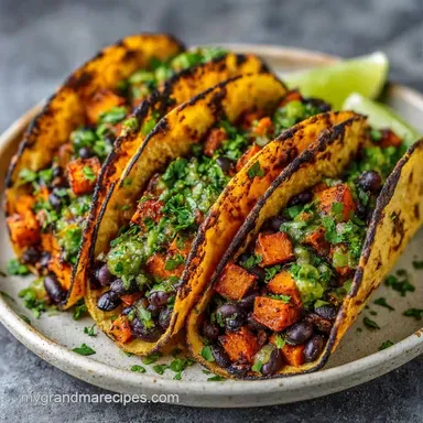 Sweet Potato Black Bean Tacos: Roasted Recipe Card