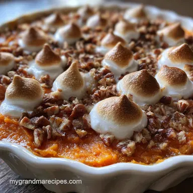 Sweet Potato Casserole with Pecans & Marshmallows Recipe Card