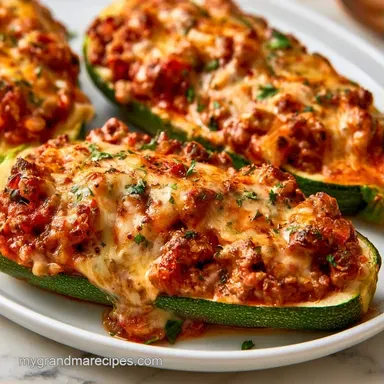 Taco Stuffed Zucchini with Ground Beef Recipe Card