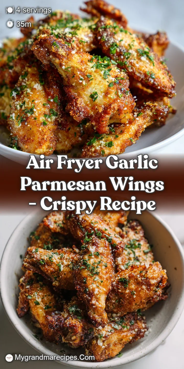 Close-up of a perfectly crispy chicken wing, coated in flaky parmesan and fragrant garlic pieces.