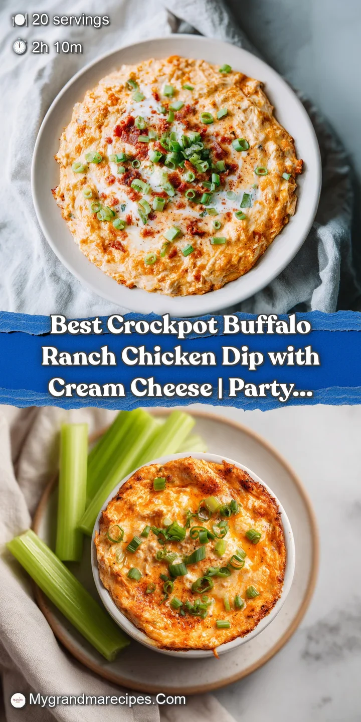 Close-up of a velvety, spicy chicken dip, dotted with blue cheese crumbles and a drizzle of ranch.