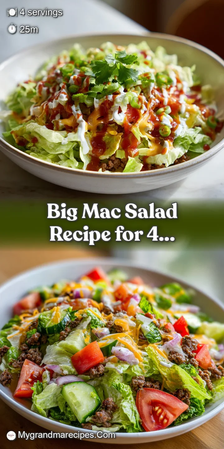 Close-up of Big Mac salad: juicy beef, crisp lettuce, and creamy dressing create an irresistible, flavorful, mouthwatering...