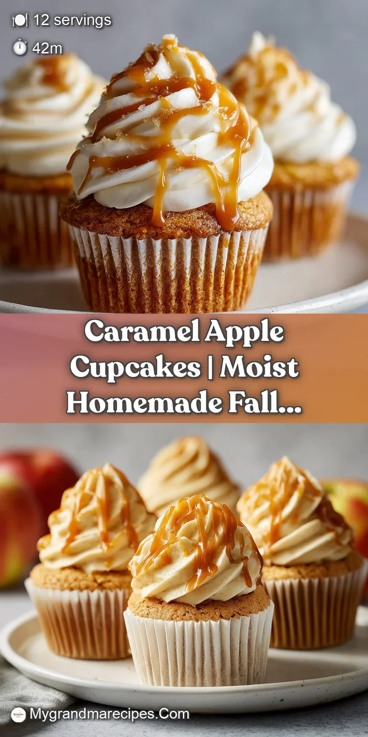 Close-up of a moist cupcake revealing a warm, amber-colored apple filling oozing from the center.