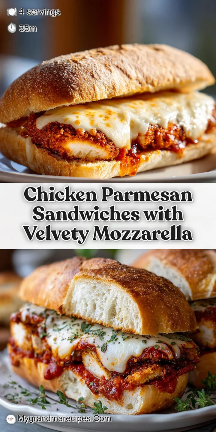 Close-up of a chicken parmesan sandwich showing the golden, crunchy panko crust, melted cheese, and rich tomato sauce.