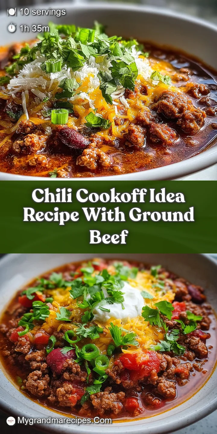 Close-up of thick, steaming chili, showcasing the chunky texture of beef, beans, and tomatoes, hinting at warmth and rich ...