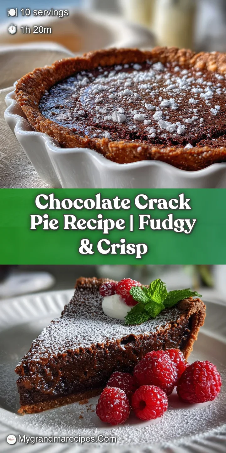 Close-up of dark chocolate pie; cracked, matte surface. Visual textures signal a rich, fudgy, and intensely chocolate expe...