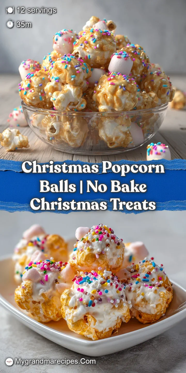 Close-up of crunchy golden popcorn held together by sticky marshmallow and tiny colorful festive sugar beads.