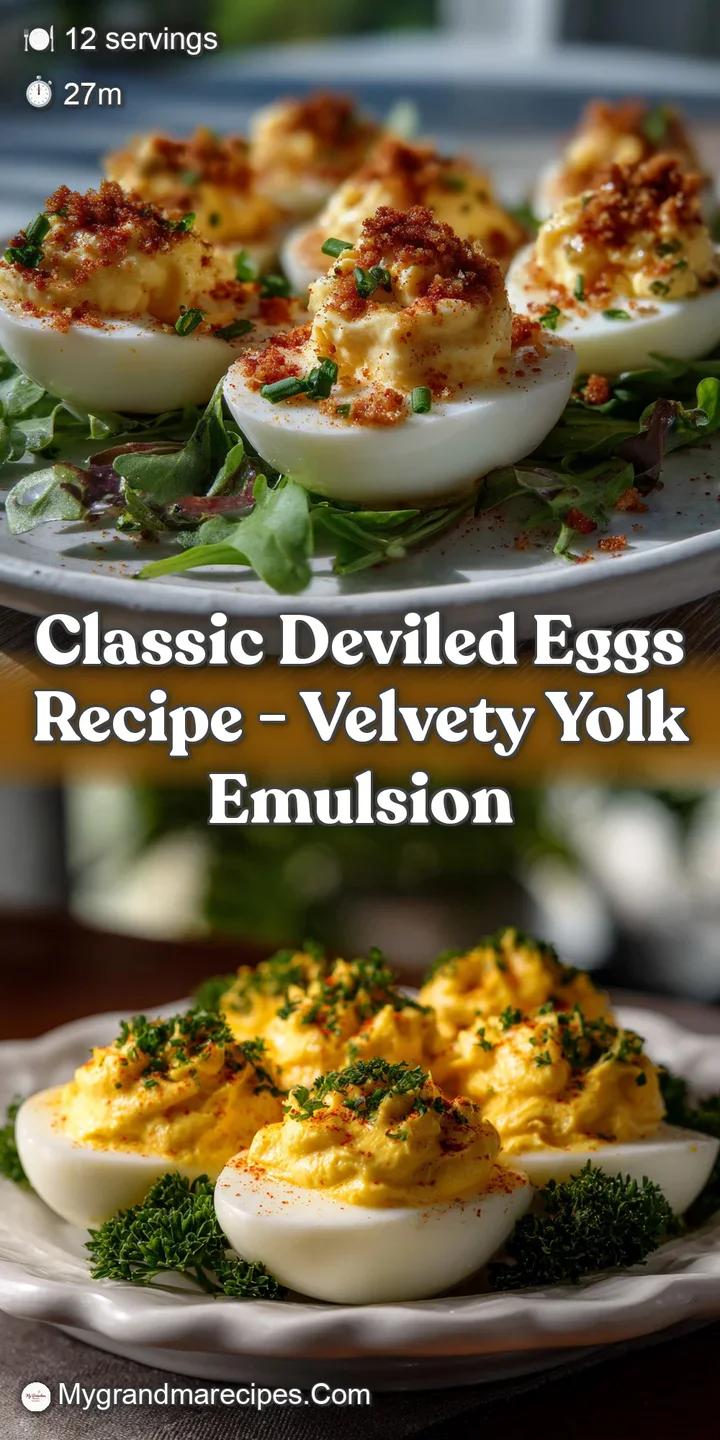 Close-up of smooth, yellow filling contrasted against bright white egg whites. A dusting of paprika offers a touch of colo...