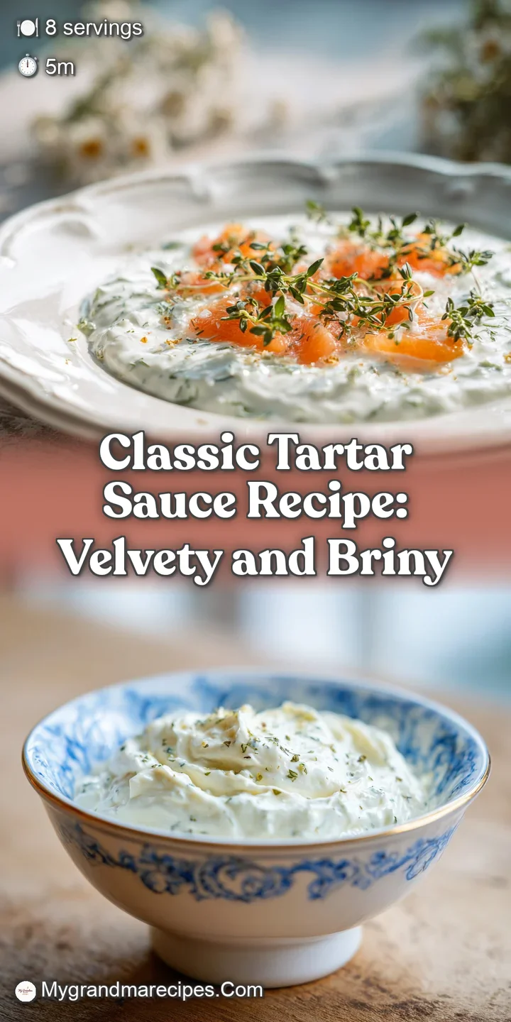 Close-up of luscious tartar sauce. Soft peaks and visible relish & herb pieces promise a cool, creamy, and flavorful bite.