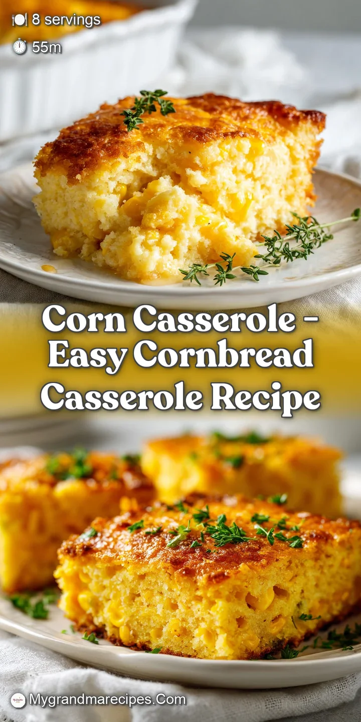 Close-up of a spoonful of creamy corn casserole, showing kernels and soft texture with steam.