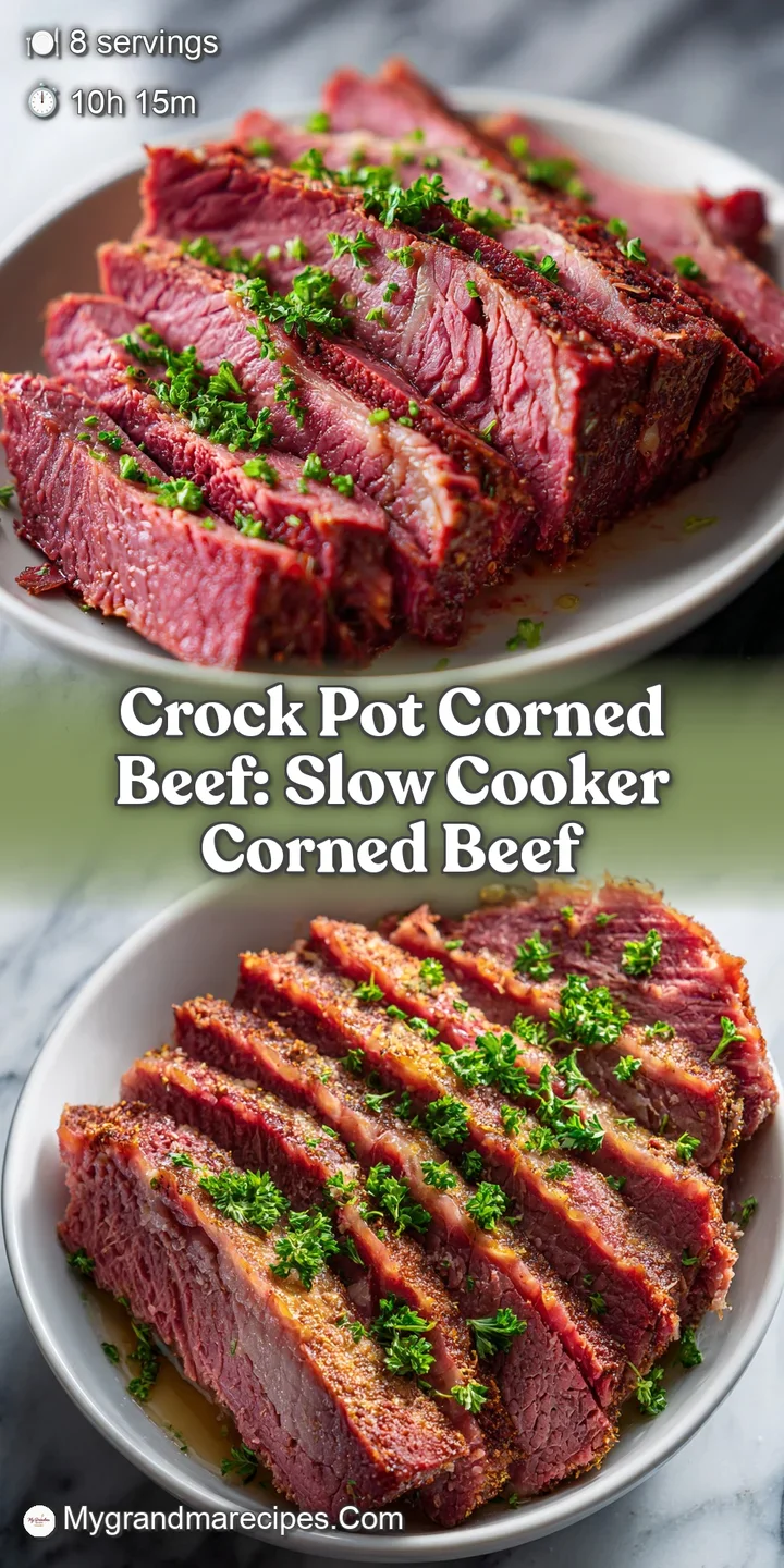 Close-up of fork-tender corned beef with coarse grain and steam rising, alongside soft cooked cabbage and carrots.