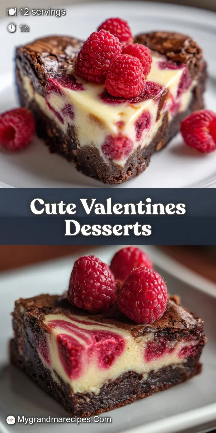 Close-up showcases decadent, gooey brownie heart with ruby raspberry swirls and creamy cheesecake, tantalizing chocolate t...