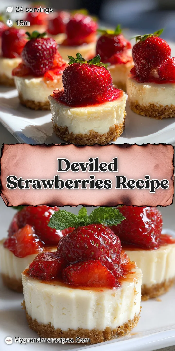 Close-up of a juicy strawberry half, overflowing with smooth, rich cheesecake. Graham cracker adds a delightful textural c...