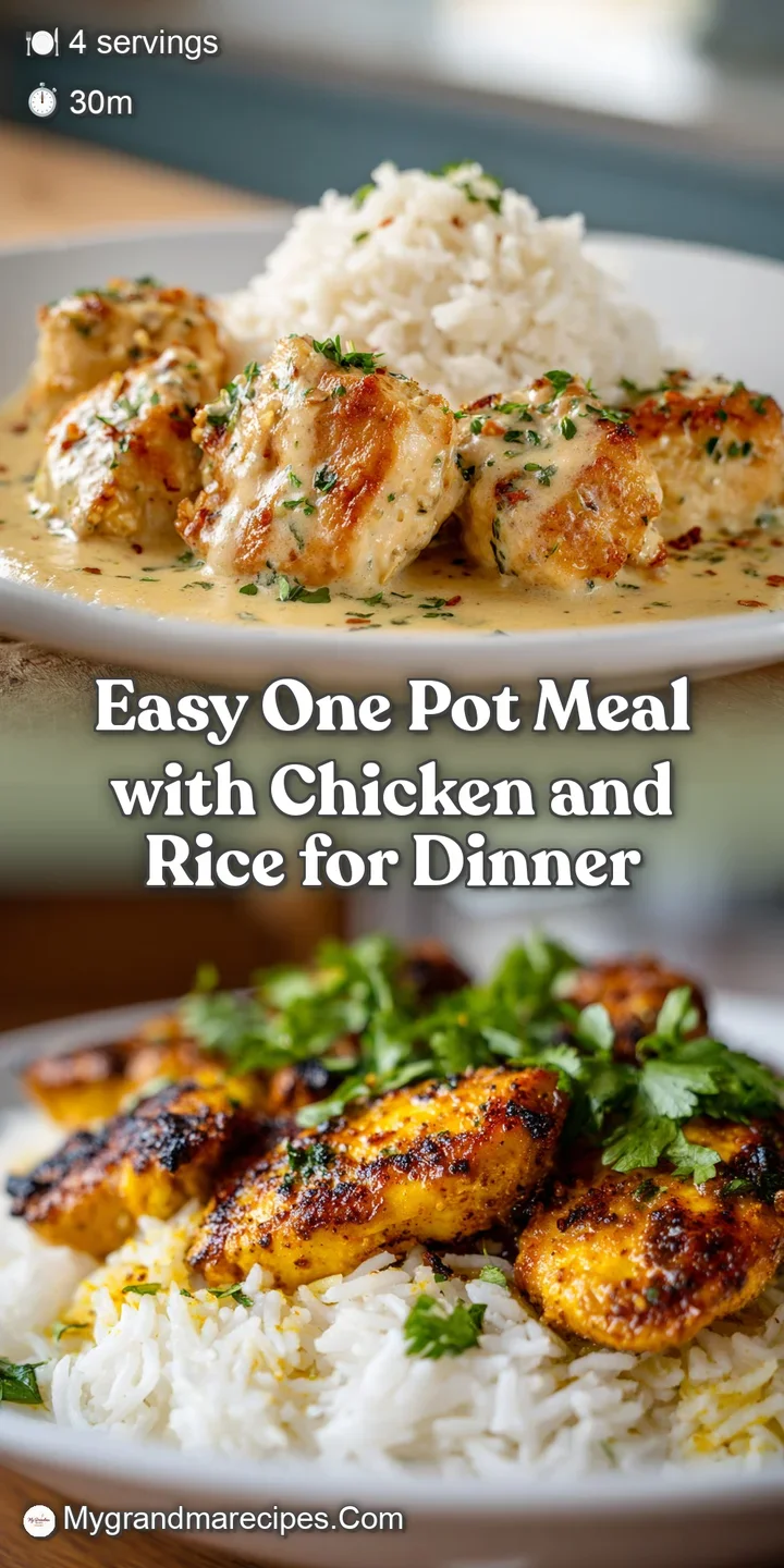 Close-up of moist chicken and perfectly cooked rice, accented with bright, tender veggies. A comforting, hearty bite.