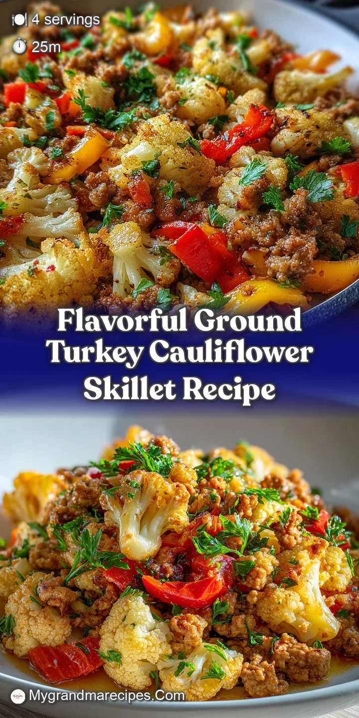 Warm and inviting skillet meal featuring crumbles of seasoned ground turkey, perfectly roasted cauliflower, and fresh herb...