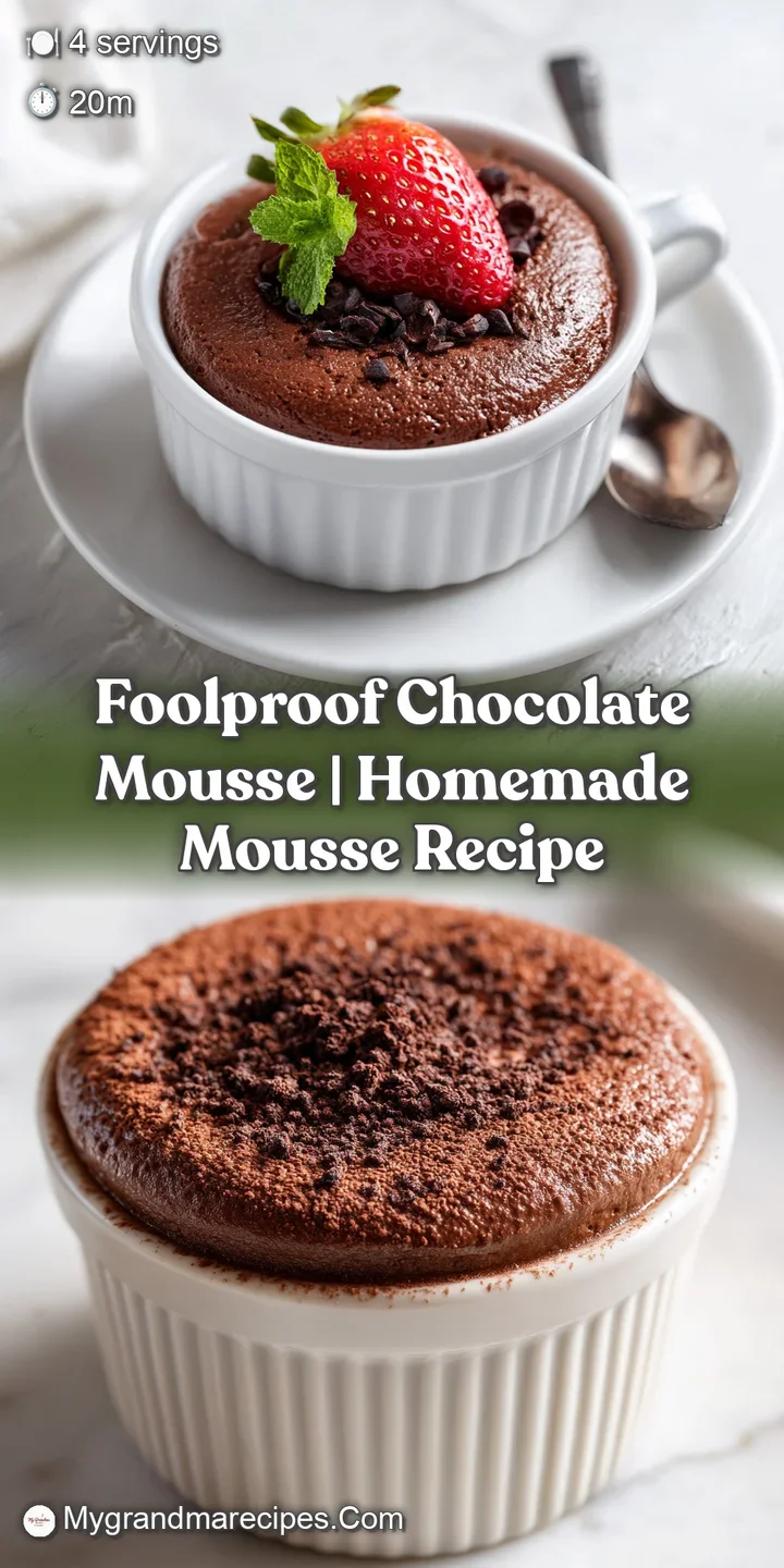 Close-up of glossy, dark chocolate mousse with a spoon dipping in, revealing its creamy, airy texture.