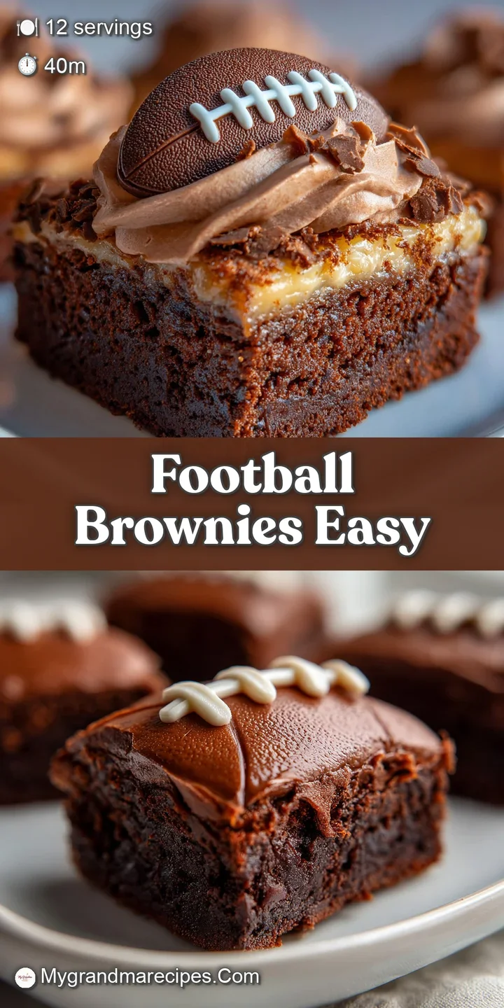 Close-up of a rich, fudgy brownie football, the sweet white icing forming neat laces against the dark chocolate.