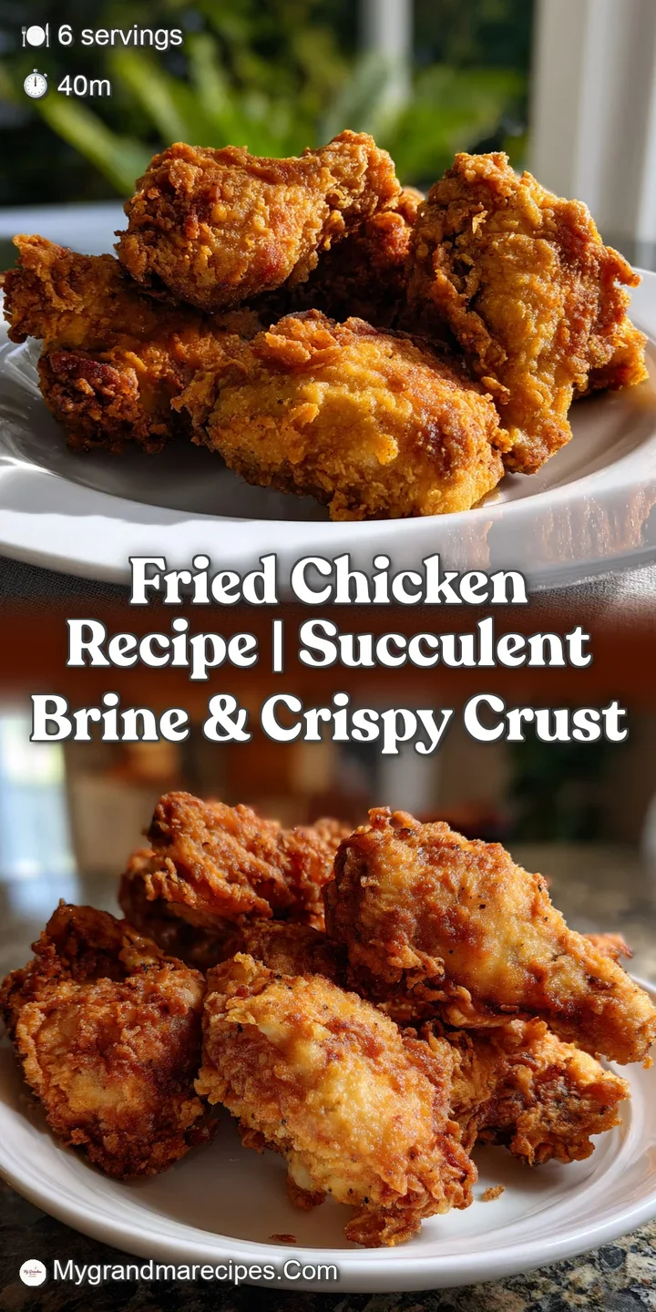 Close-up view of a succulent piece of fried chicken, revealing a perfectly crunchy, seasoned exterior and incredibly moist...