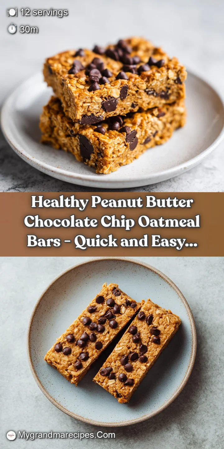 Close-up of a chewy peanut butter oatmeal bar with melted chocolate chips glistening.