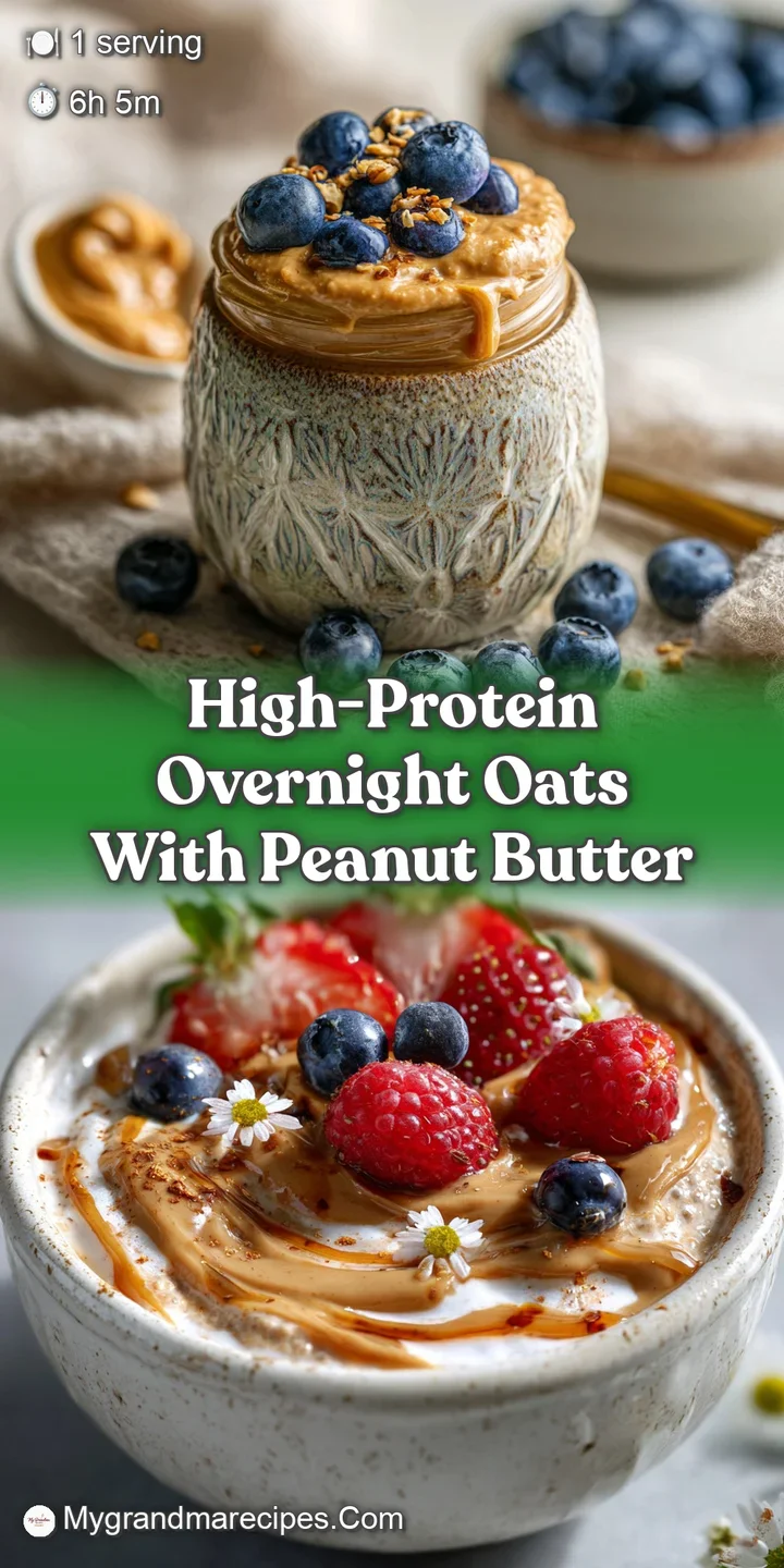 Close-up of creamy overnight oats, showcasing the rich texture and a tempting swirl of peanut butter with visible chia seeds.