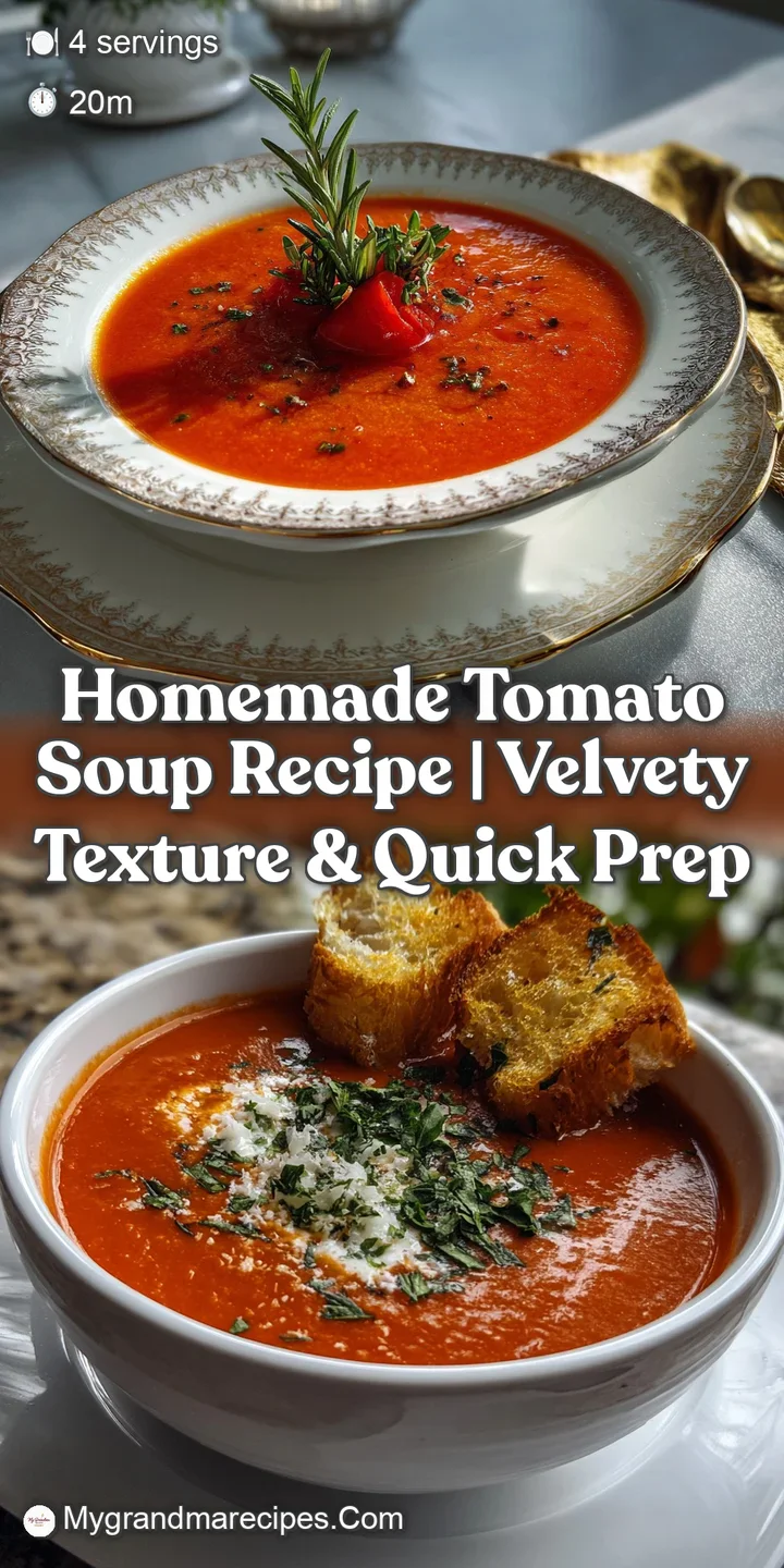 Close-up shot of steaming, velvety tomato soup. Rich red hue, textured surface, and fresh basil garnish, promising warmth ...