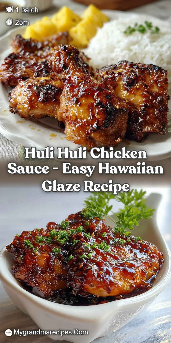 Close-up reveals the shimmering, sticky-sweet glaze on Huli Huli chicken, with caramelized edges and a tempting, juicy app...