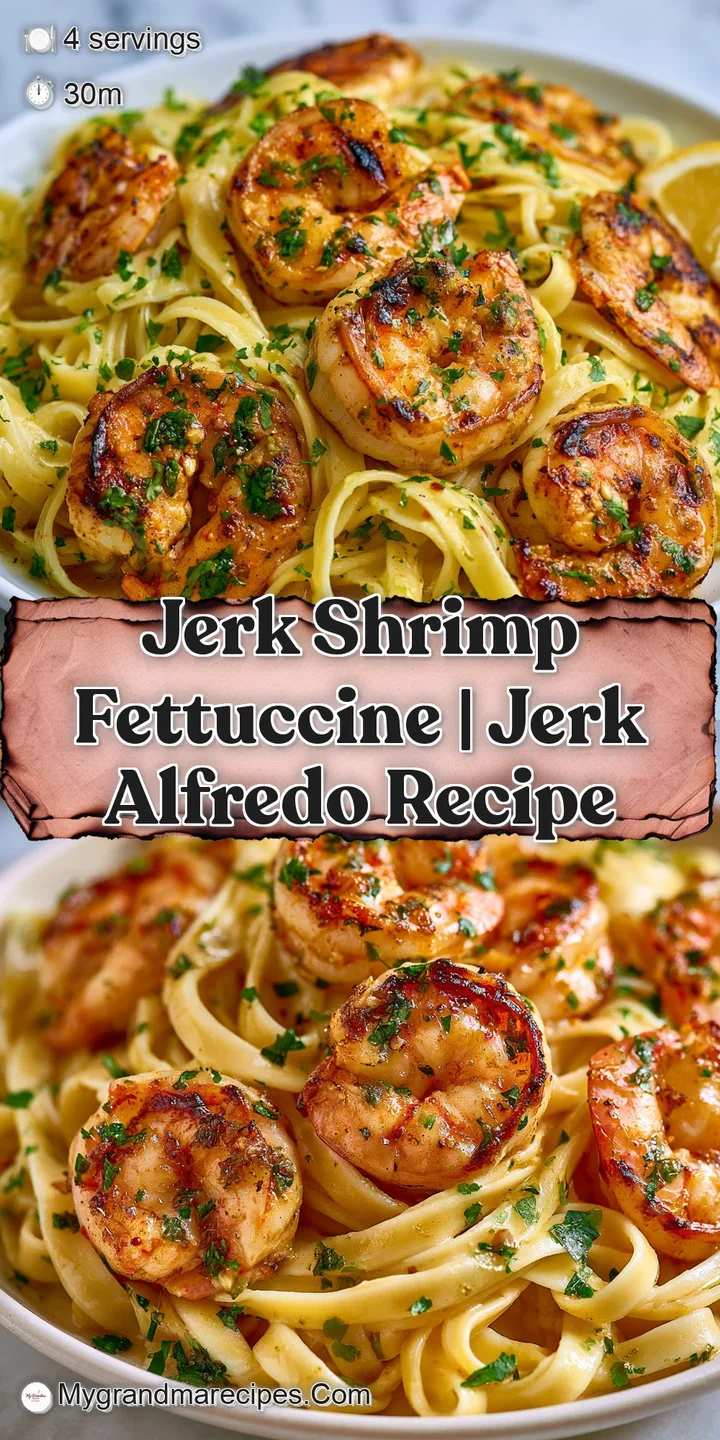 Extreme close-up of charred, spicy shrimp nestled in thick ribbons of glossy, cream-coated pasta with fresh herbs.