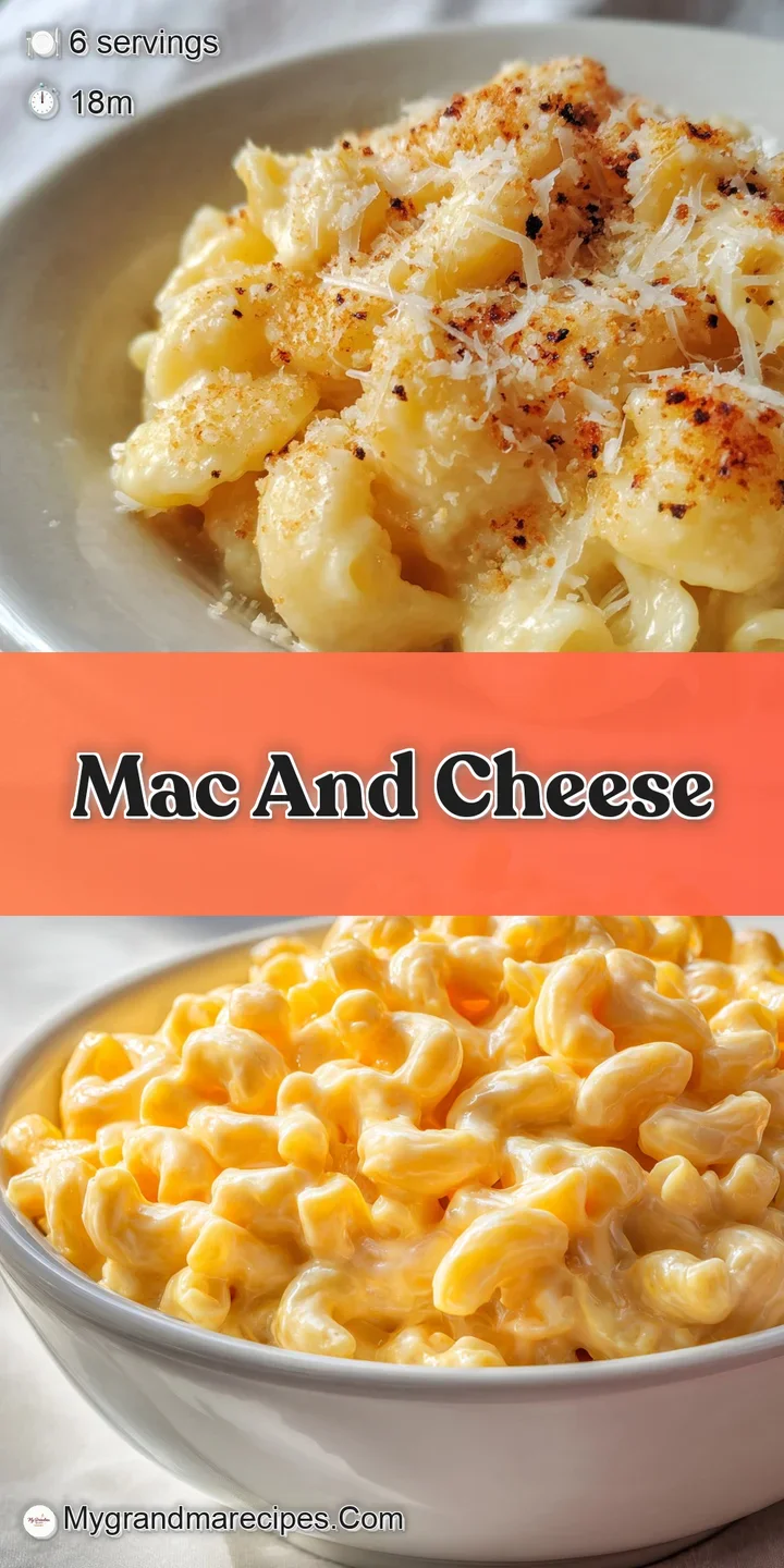 Close-up of perfectly cooked macaroni coated in a rich, velvety cheese sauce. The cheese is smooth with visible hints of m...