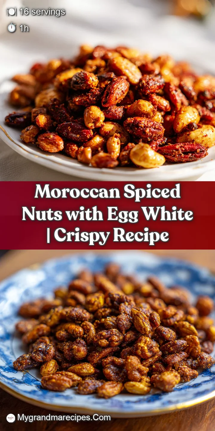 Close-up showcases the crunchy texture of the Moroccan spiced nuts, their warm, earthy colors, and a subtle, sugary sheen.