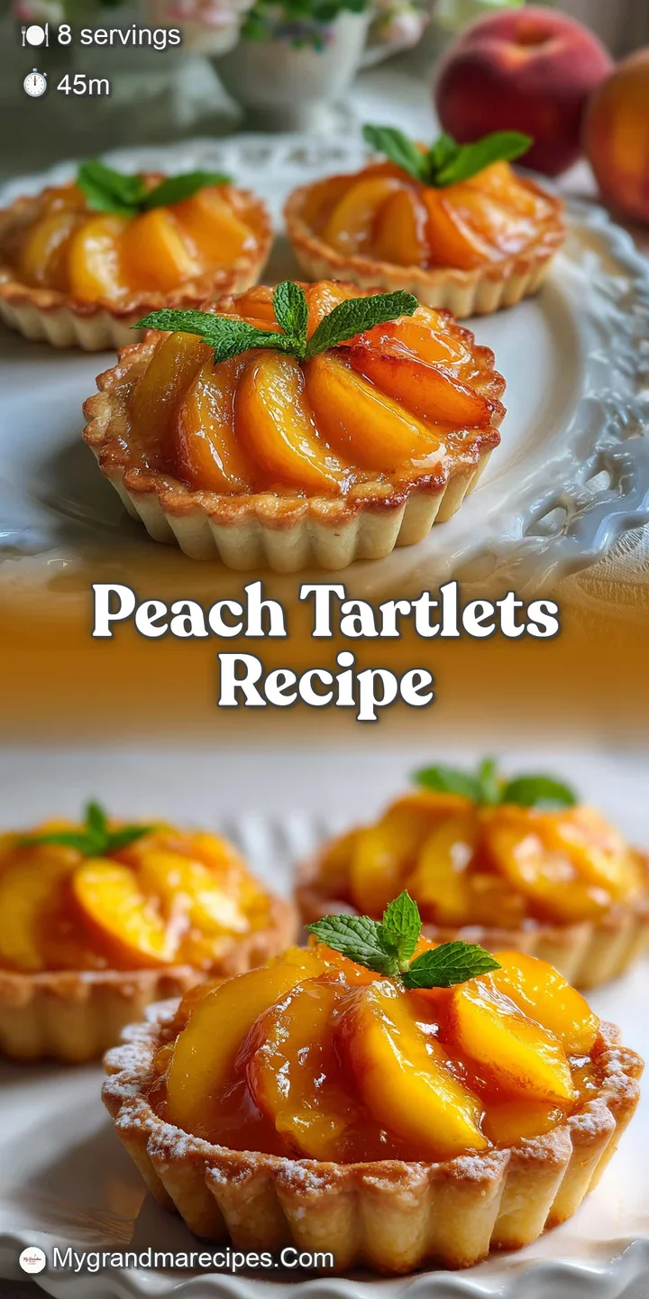 Close-up captures the tartlet's flaky crust with juicy, caramelized peach filling. Hints of golden pastry, promising a swe...