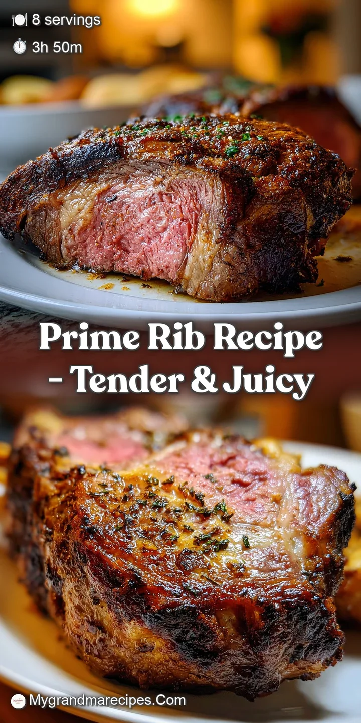 Close-up of a slice of prime rib showcasing the rich marbling and perfectly browned crust. Vapor rising, glistening with r...