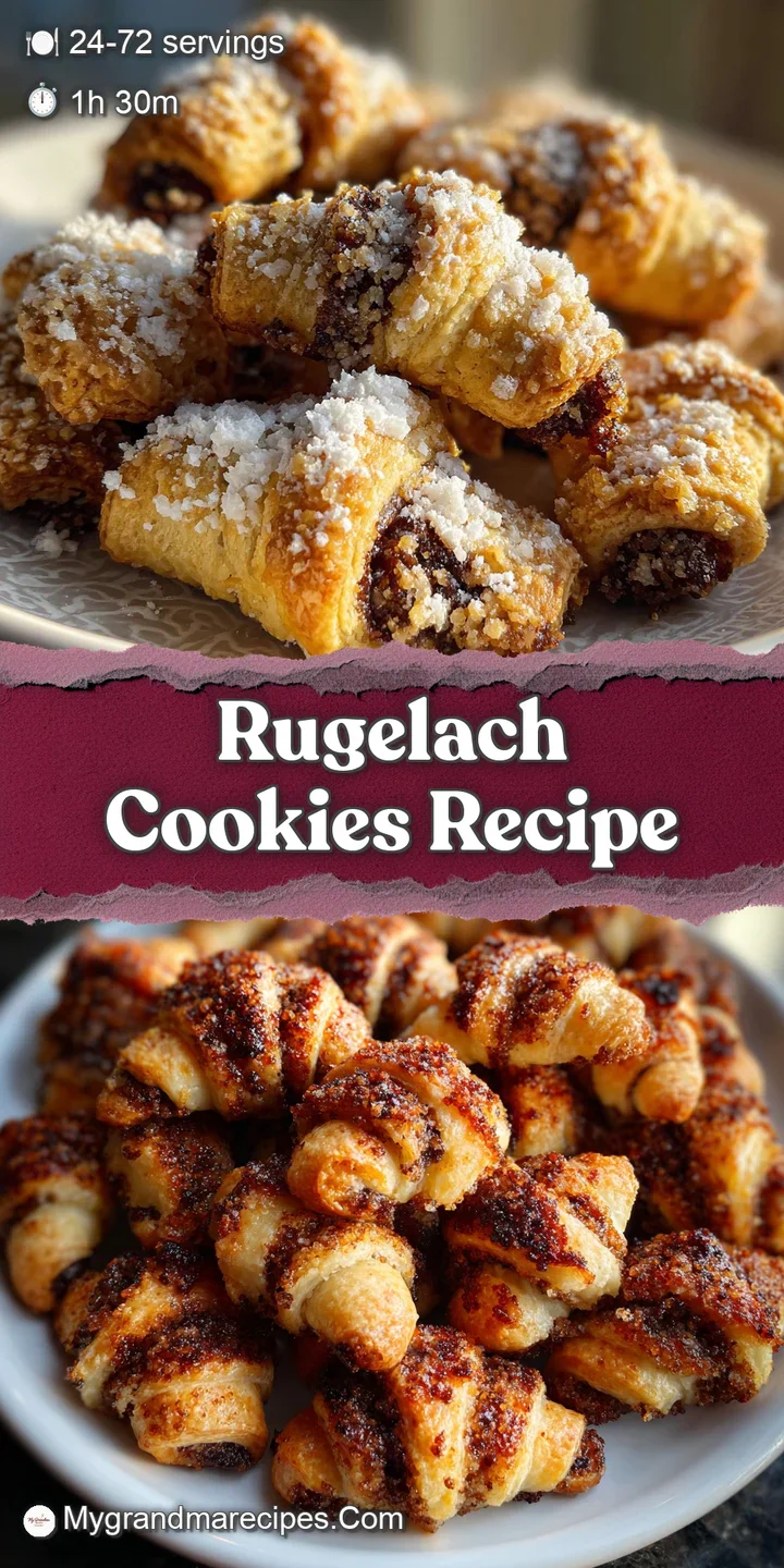 Close-up of a rugelach cookie, highlighting its buttery crust, swirl of filling, and a sugary dusting, showcasing its deli...