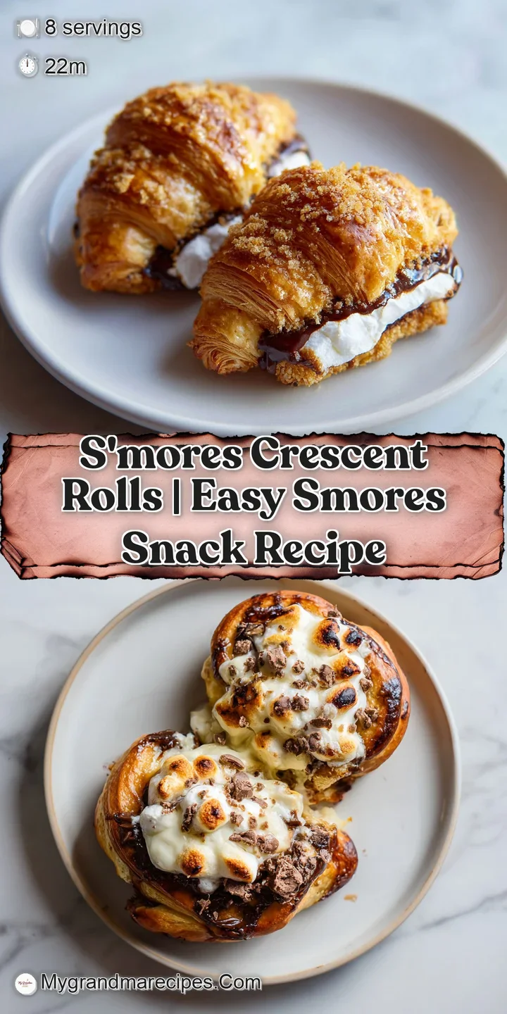 Close-up of a gooey s'mores crescent roll, revealing molten marshmallow, melted chocolate, and golden pastry.