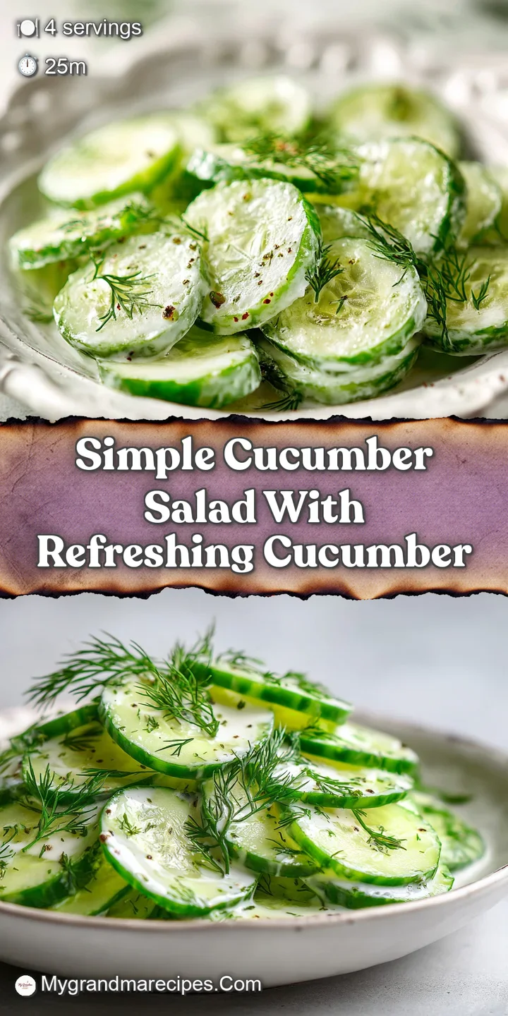 Close-up of a refreshing cucumber salad. Thin, translucent cucumber slices coated in a light dressing. Fresh green dill fr...