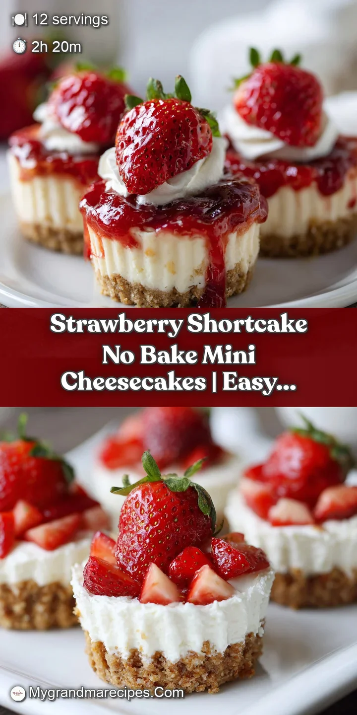 Close-up of a mini cheesecake revealing a light, airy filling, with juicy, glistening strawberries and a golden graham cra...