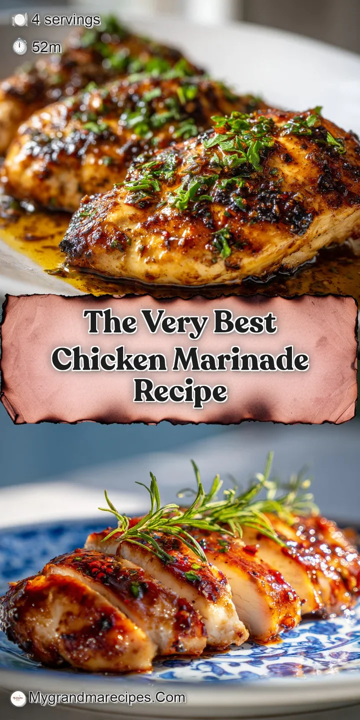 Close-up of marinated chicken showing the juicy, glistening texture, herbs, and spices clinging to the surface. Flavorful ...