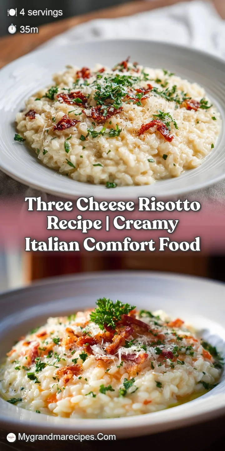 Close-up of lusciously smooth risotto, showing melted cheese strands and a hint of steaming warmth.