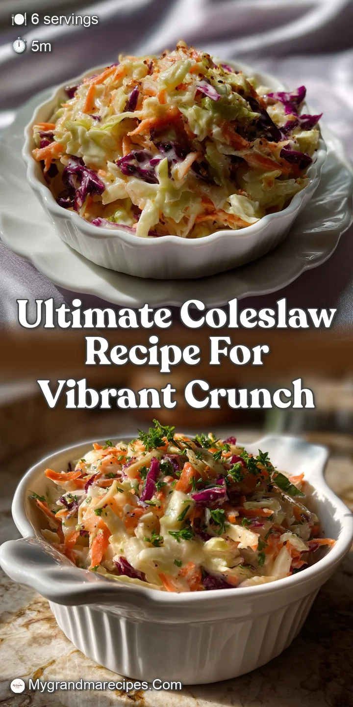 Close-up of coleslaw, highlighting the juicy crunch of the cabbage, the creamy dressing, and a scattering of fresh herbs o...