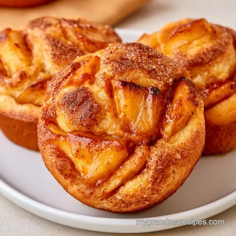 Warm, spiced muffins arranged on a white ceramic platter with a drizzle of maple syrup and crisp apple slices